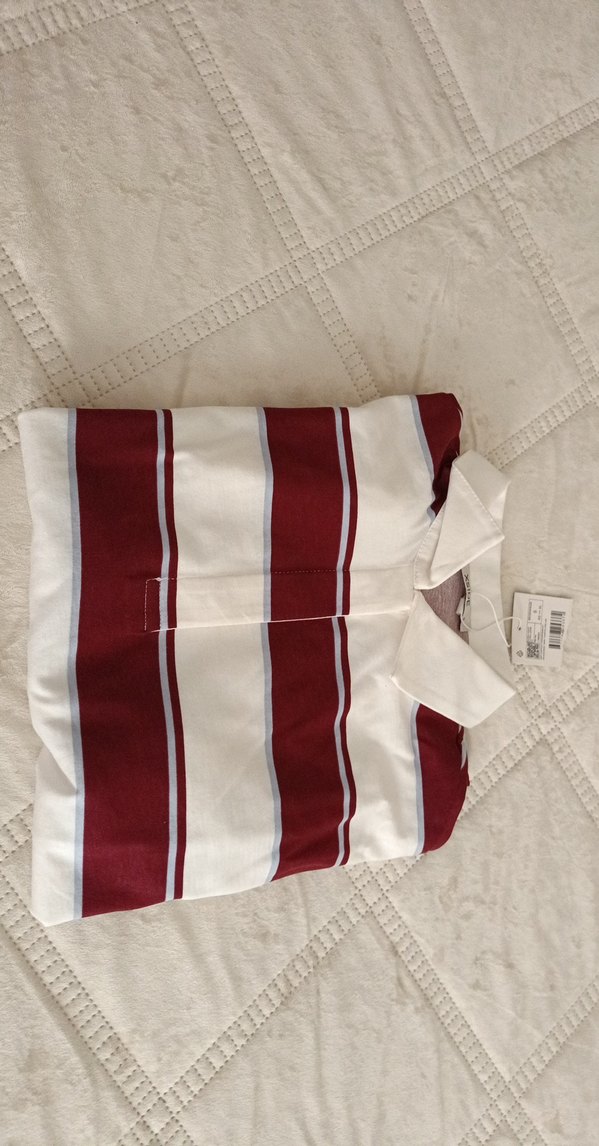 kadın Bordo Çizgili Uzun Kollu Polo Tişört - Görsel 3