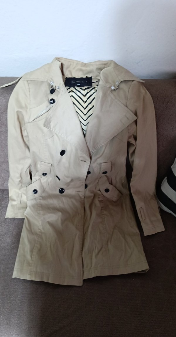 Düğmeli Bej Midi Trençkot - Görsel 3