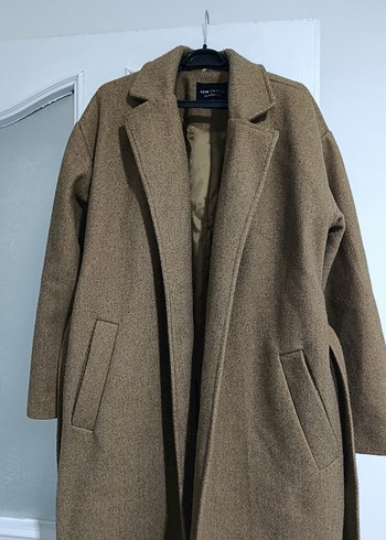 Bej Uzun Kadın Kaban, Kemerli, Yün - Görsel 3