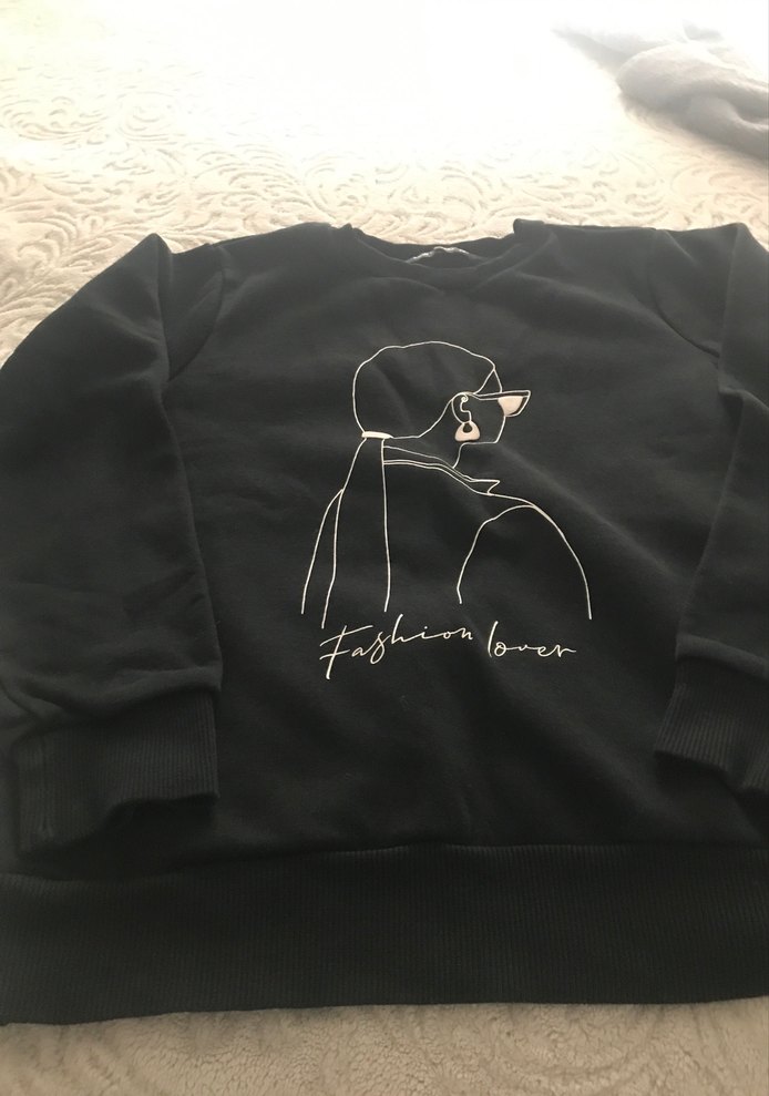 Siyah Baskılı Kadın Sweatshirt - Görsel 2