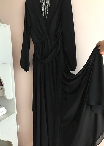 Uzun Siyah Gotik Kadın Abiye Elbise - Görsel 7