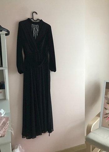 Uzun Siyah Gotik Kadın Abiye Elbise - Görsel 6