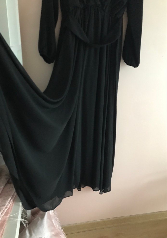 Uzun Siyah Gotik Kadın Abiye Elbise - Görsel 2