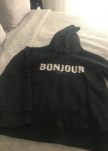 Siyah Kapüşonlu Baskılı Kadın Sweatshirt - Görsel 2