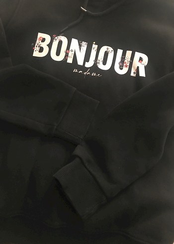 Siyah Kapüşonlu Baskılı Kadın Sweatshirt - Görsel 5