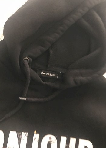 Siyah Kapüşonlu Baskılı Kadın Sweatshirt - Görsel 4