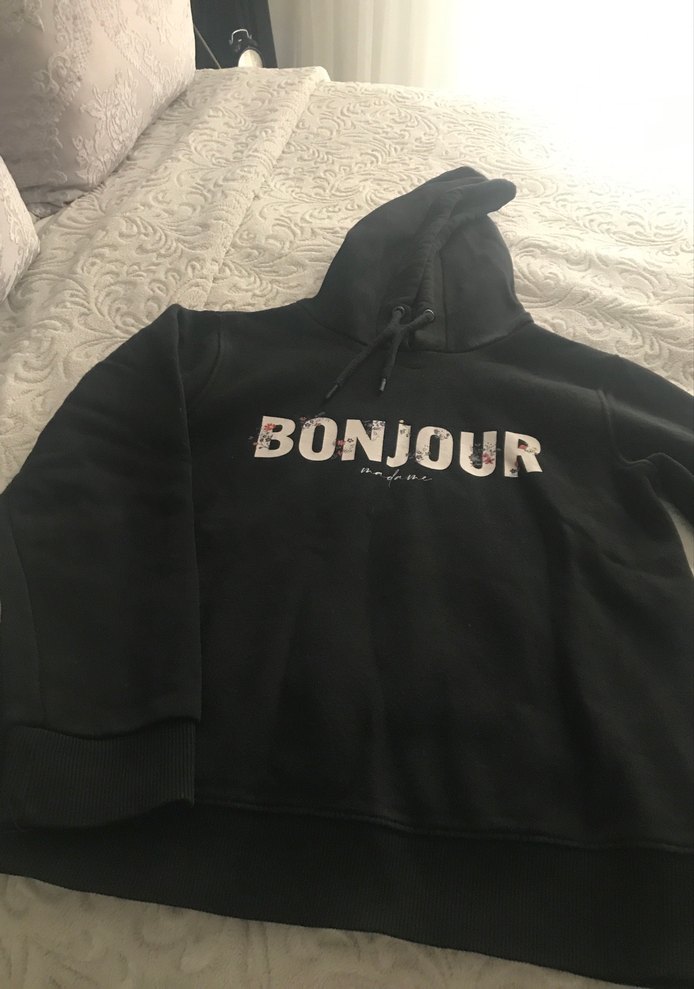 Siyah Kapüşonlu Baskılı Kadın Sweatshirt - Görsel 2