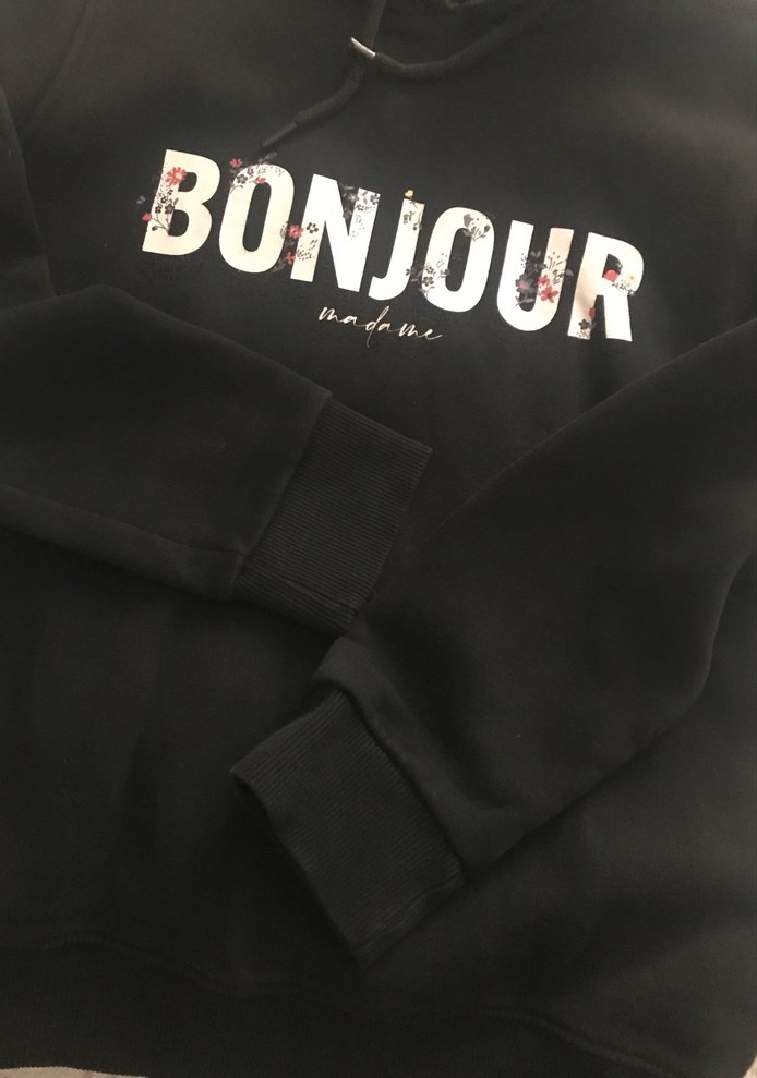 Siyah Kapüşonlu Baskılı Kadın Sweatshirt - Görsel 5