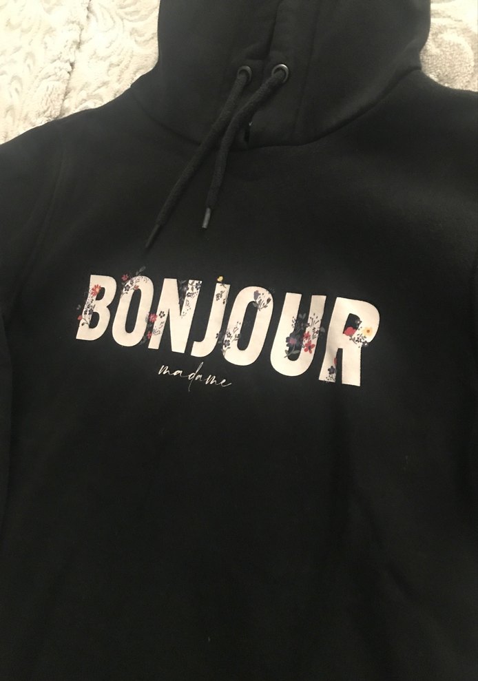 Siyah Kapüşonlu Baskılı Kadın Sweatshirt - Görsel 3