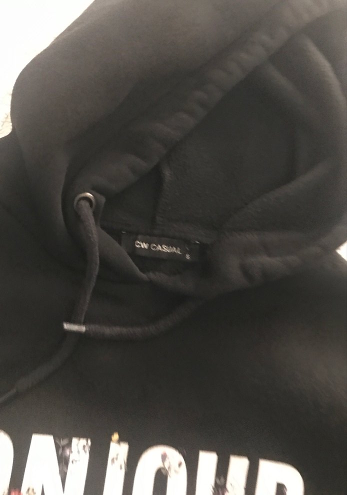 Siyah Kapüşonlu Baskılı Kadın Sweatshirt - Görsel 4