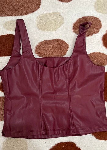 Bordo Deri Kadın Askısız Bustiyer - Görsel 2