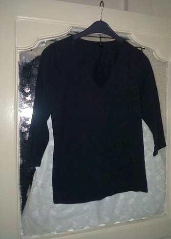 Kadın Siyah V Yaka Uzun Kollu Gömlek - Görsel 2