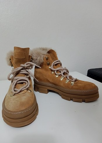 Bej Süet Kürklü Platform Topuklu Kadın Bot - Görsel 2