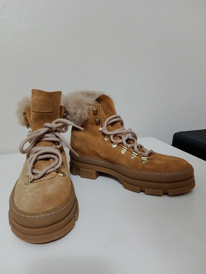 Bej Süet Kürklü Platform Topuklu Kadın Bot - Görsel 2