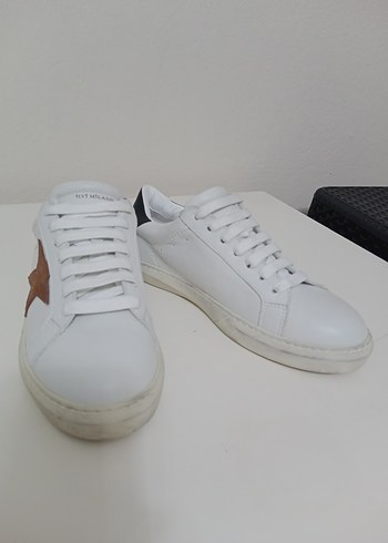 Beyaz Kadın Sneakers Gri Yıldız Detaylı - Görsel 2