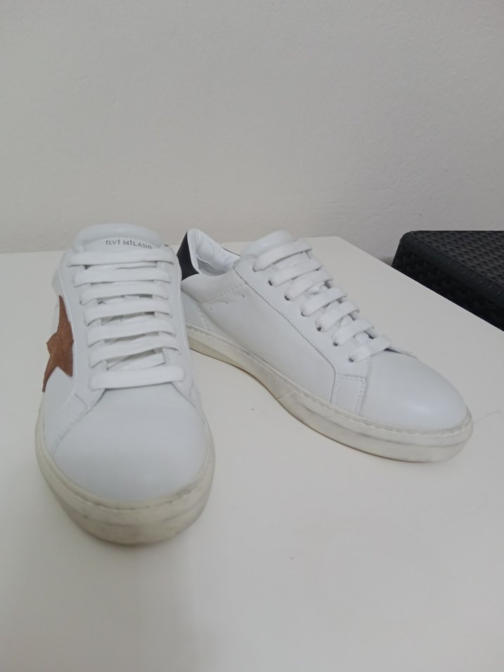 Beyaz Kadın Sneakers Gri Yıldız Detaylı - Görsel 2