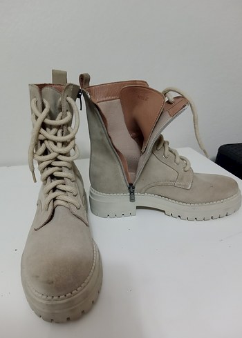 Bej Süet Kadın Bot, Kalın Topuklu - Görsel 3