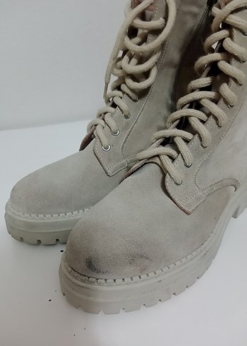 Bej Süet Kadın Bot, Kalın Topuklu - Görsel 4