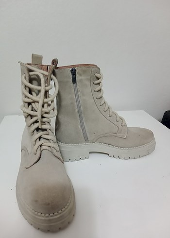 Bej Süet Kadın Bot, Kalın Topuklu - Görsel 2