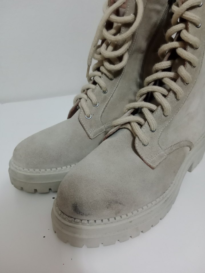 Bej Süet Kadın Bot, Kalın Topuklu - Görsel 4