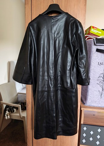 Siyah Deri Midi Kadın Elbise - Görsel 8