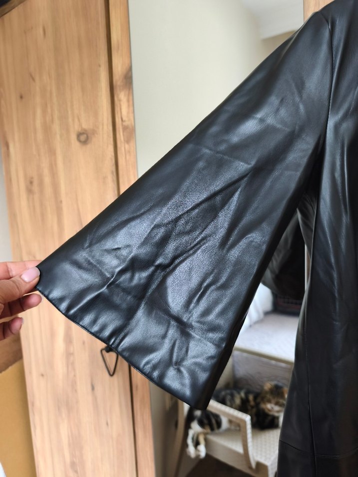 Siyah Deri Midi Kadın Elbise - Görsel 3