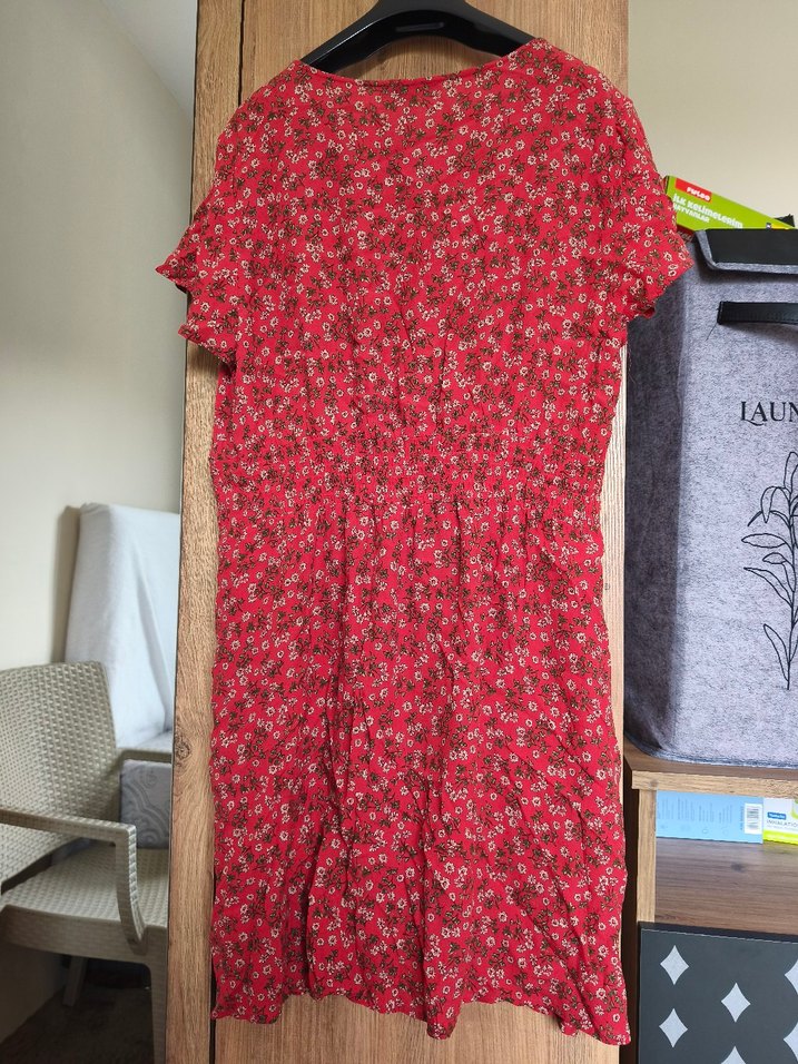 Kısa Kollu Kırmızı Bohem Elbise - Görsel 4