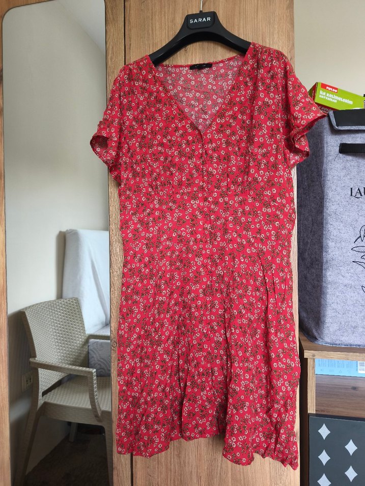 Kısa Kollu Kırmızı Bohem Elbise - Görsel 2