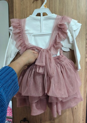 Pudra Renkli Kız Çocuk Fırfırlı Elbise - Görsel 2