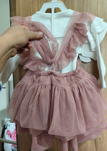 Pudra Renkli Kız Çocuk Fırfırlı Elbise - Görsel 3