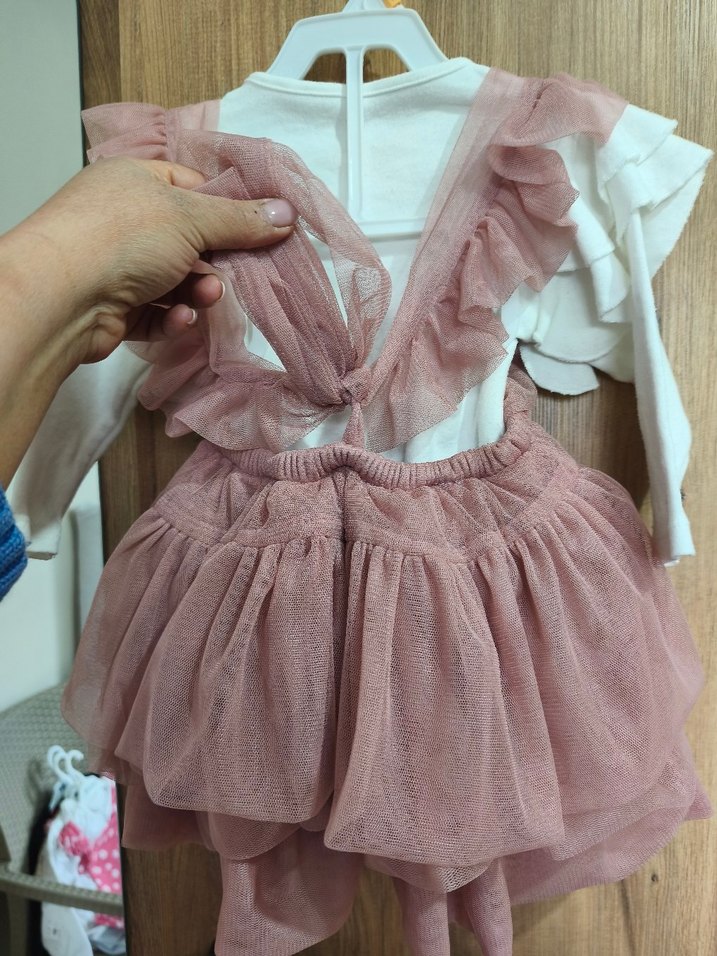 Pudra Renkli Kız Çocuk Fırfırlı Elbise - Görsel 3