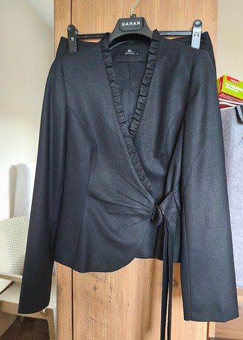 Kadın Siyah Kemerli Midi Blazer Ceket-Etek takım - Görsel 12