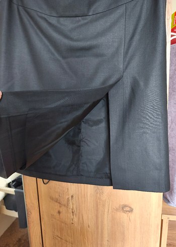 Kadın Siyah Kemerli Midi Blazer Ceket-Etek takım - Görsel 10