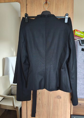 Kadın Siyah Kemerli Midi Blazer Ceket-Etek takım - Görsel 7