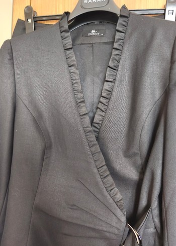 Kadın Siyah Kemerli Midi Blazer Ceket-Etek takım - Görsel 5