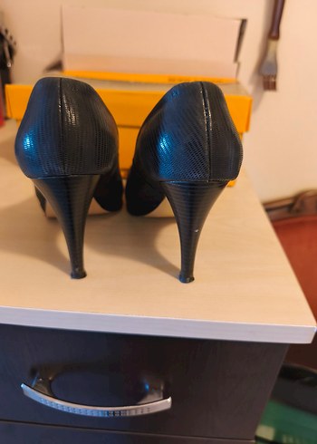 Siyah Yılan Desenli Stiletto Topuklu Kadın Ayakkabı - Görsel 7