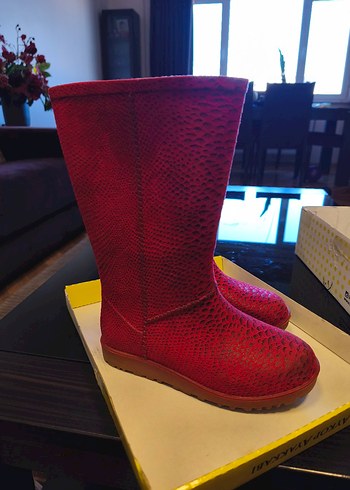 Kırmızı Yılan Desenli Kadın Yağmur Çizmesi - Görsel 2