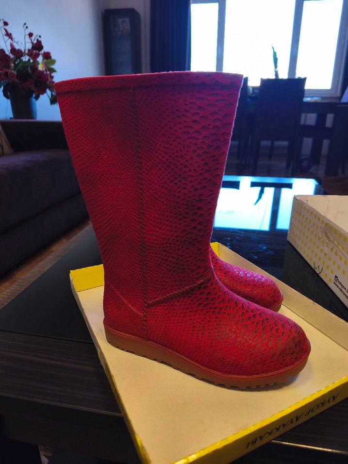 Kırmızı Yılan Desenli Kadın Yağmur Çizmesi - Görsel 2