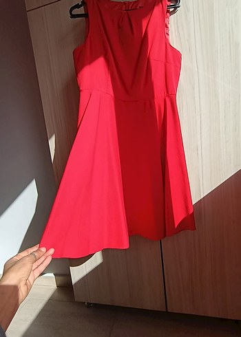 Kolsuz Kırmızı Mini Elbise - Görsel 4