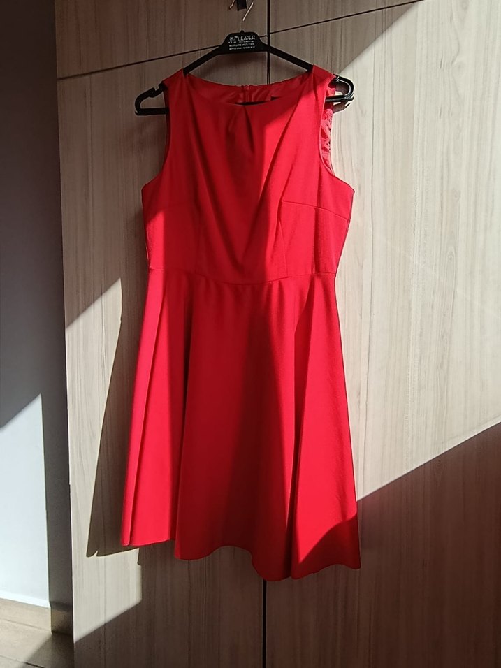 Kolsuz Kırmızı Mini Elbise - Görsel 2