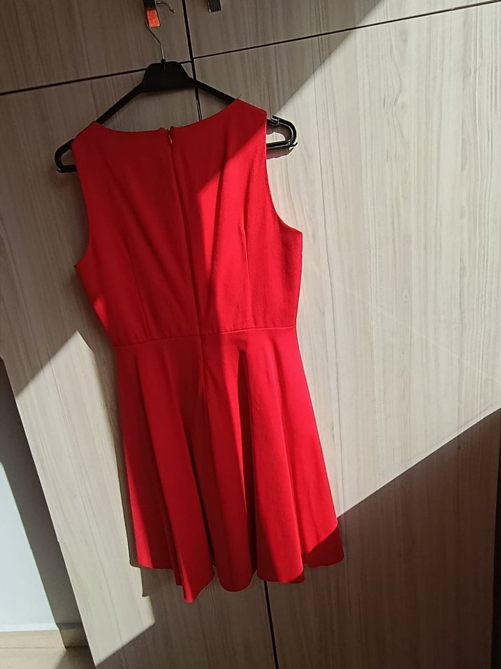 Kolsuz Kırmızı Mini Elbise - Görsel 3