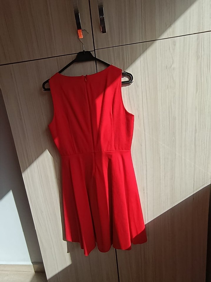 Kolsuz Kırmızı Mini Elbise - Görsel 5