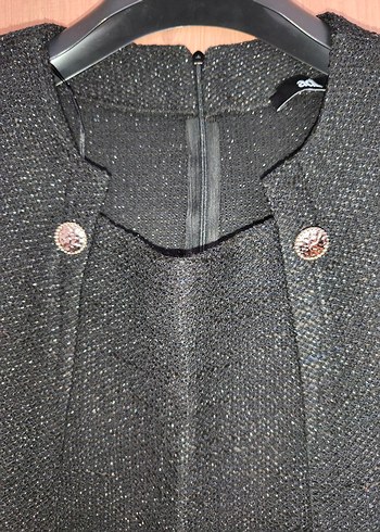 Düğmeli Siyah Midi Yün Kadın Elbise - Görsel 5