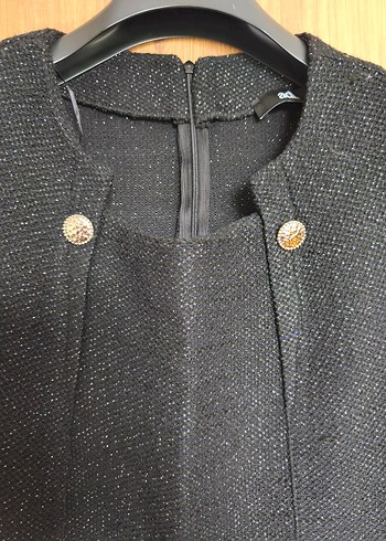 Düğmeli Siyah Midi Yün Kadın Elbise - Görsel 6