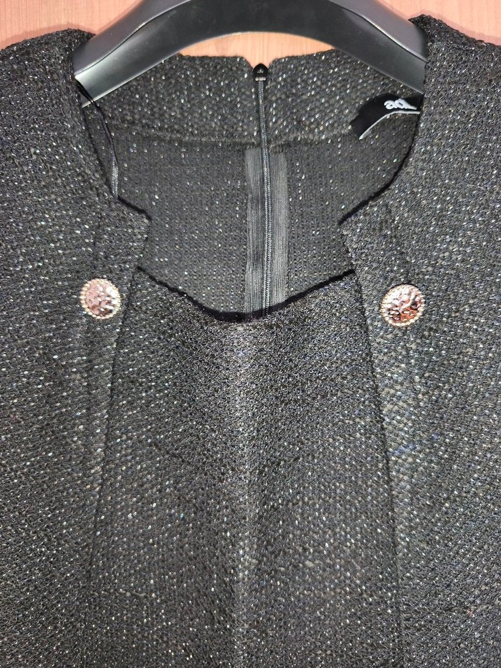 Düğmeli Siyah Midi Yün Kadın Elbise - Görsel 5