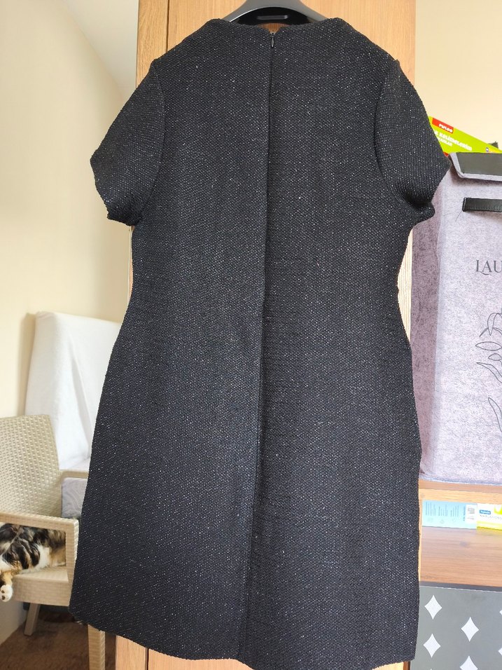 Düğmeli Siyah Midi Yün Kadın Elbise - Görsel 2