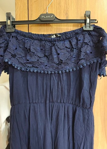 Lacivert Bohem Straplez Nakışlı Elbise - Görsel 4