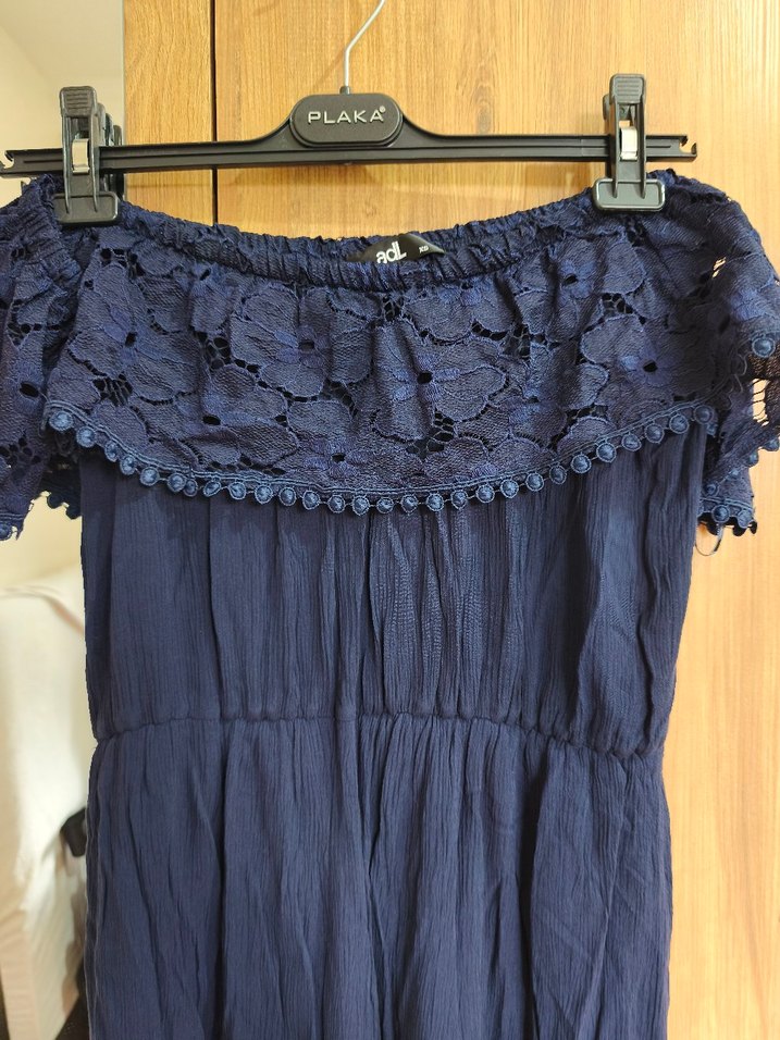 Lacivert Bohem Straplez Nakışlı Elbise - Görsel 4