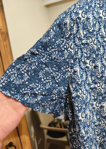 Bohem Mavi Batik Desenli Kadın Kot Bluz - Görsel 2