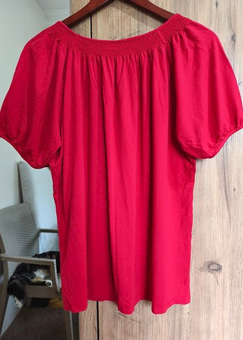 Kırmızı Pamuklu Bohem Kısa Kollu Bluz - Görsel 2